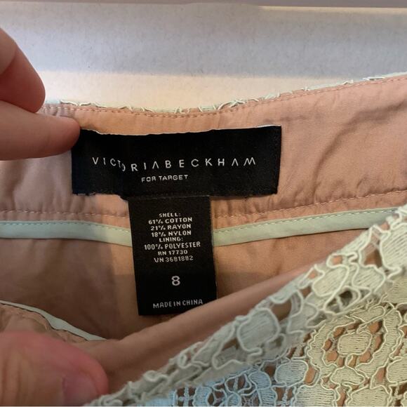 Victoria Beckham For Target Mint Green Lace Overlay Pleated Preppy Shorts - Picture 3 of 4